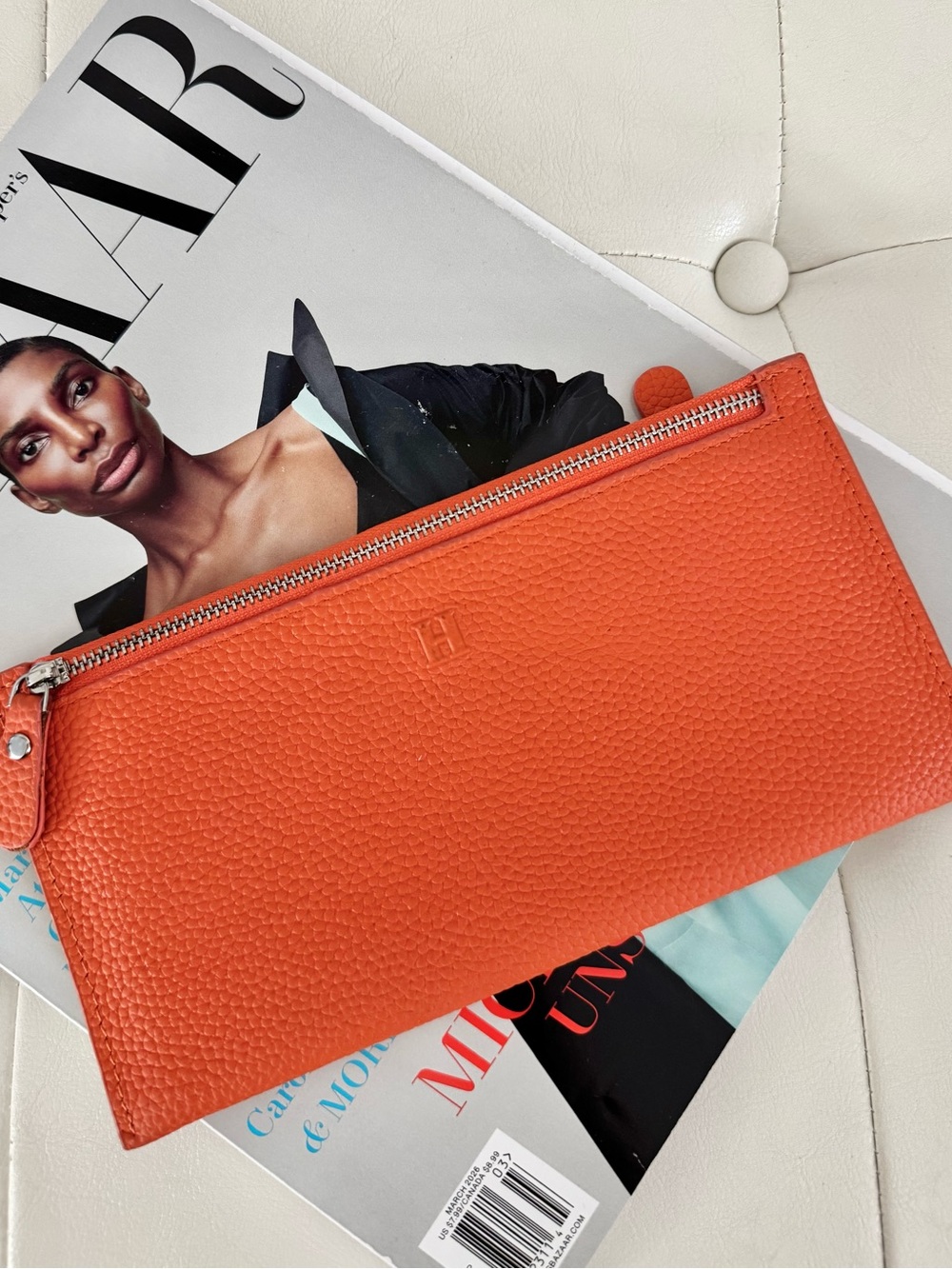 Orange Leather Zip Pouch - Hermès-style